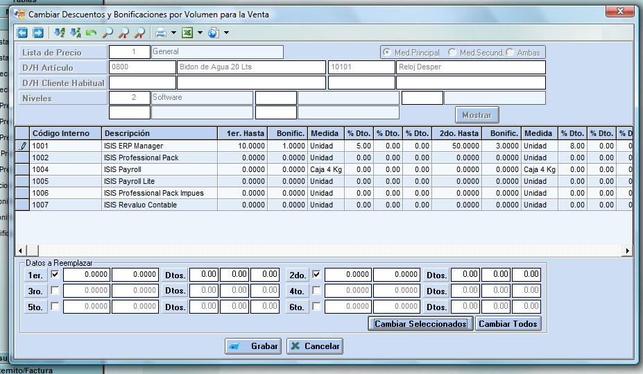 Cambiar Bonificaciones Por Volumen Manual De Usuario Isis Erp Manager